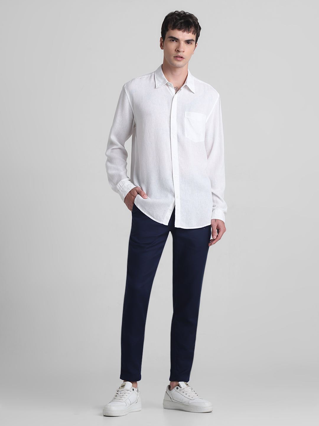 White Linen Blend Shirt
