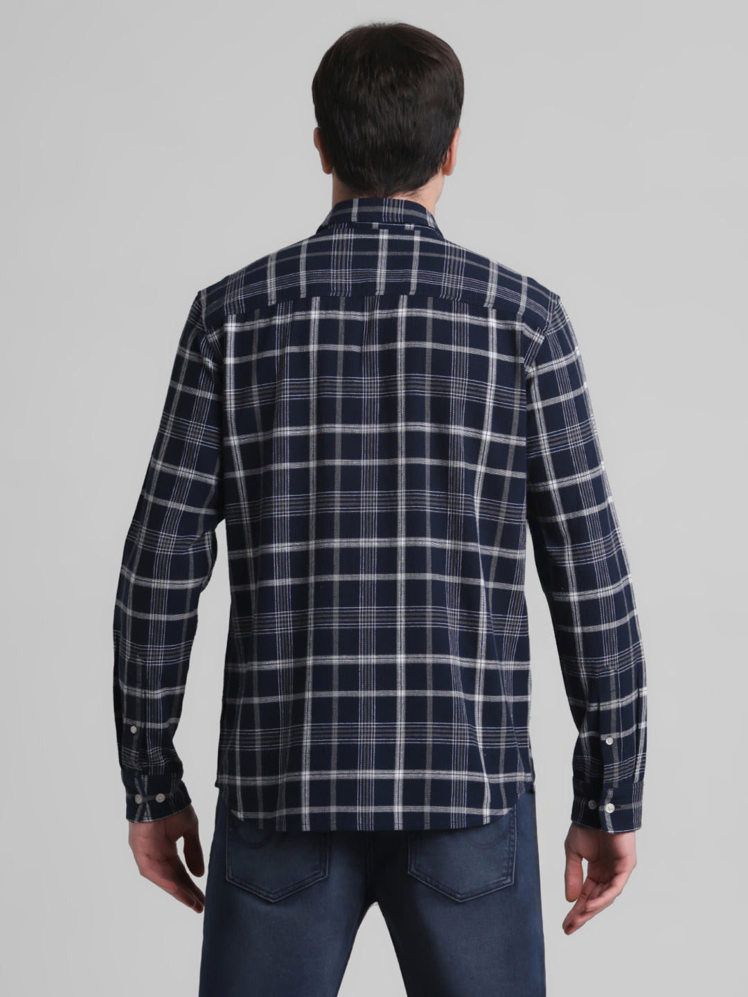 Navy Blue Check Patch Pocket Shirt
