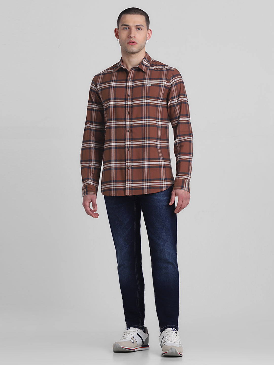 Dark Brown Check Cotton Shirt