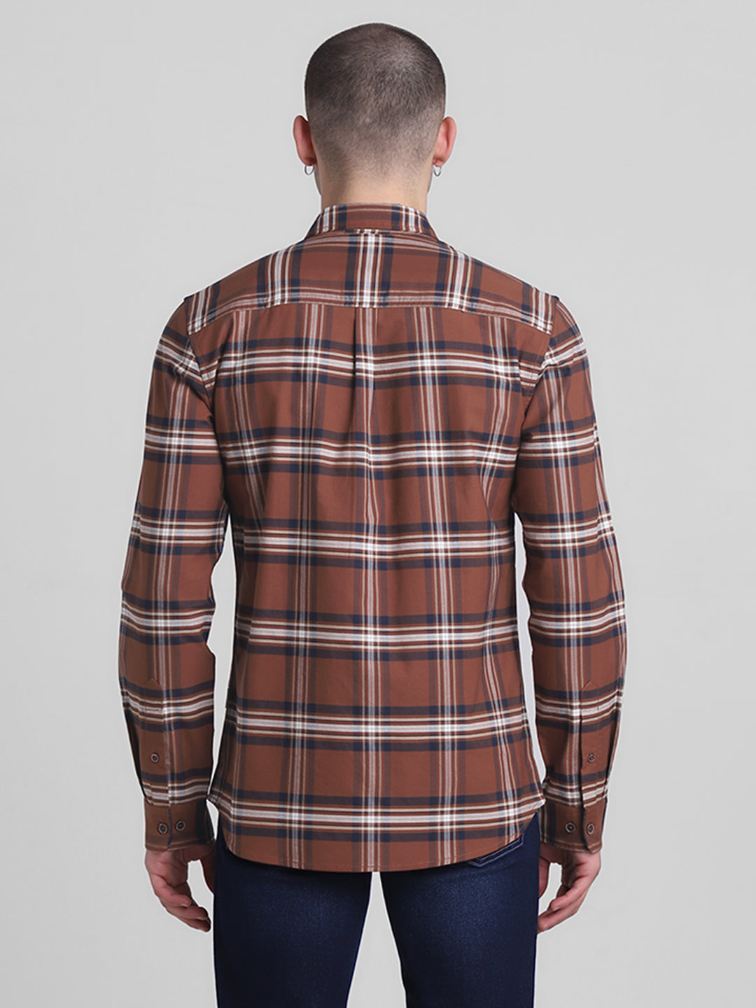 Dark Brown Check Cotton Shirt