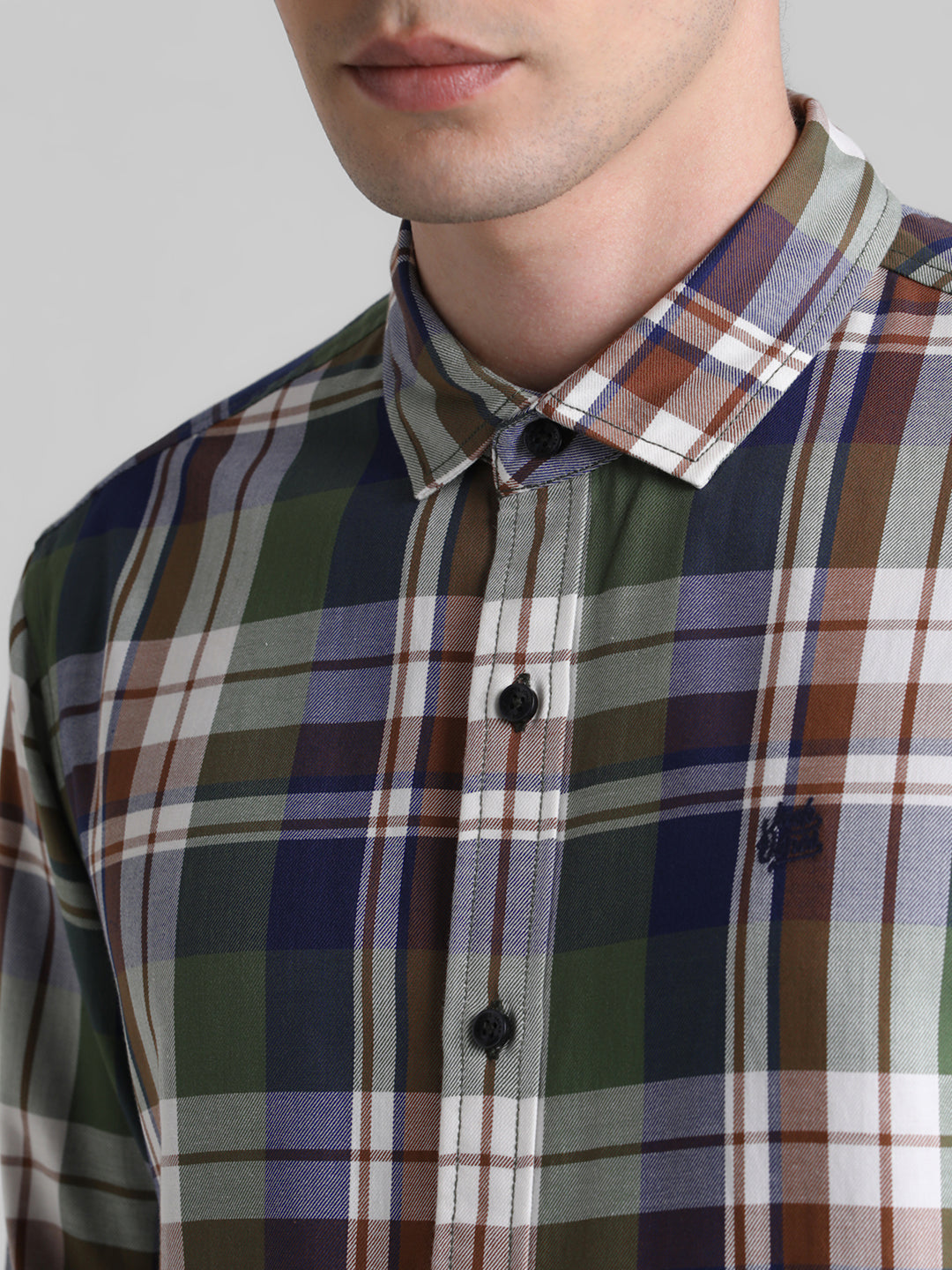 Olive Green Check Cotton Shirt