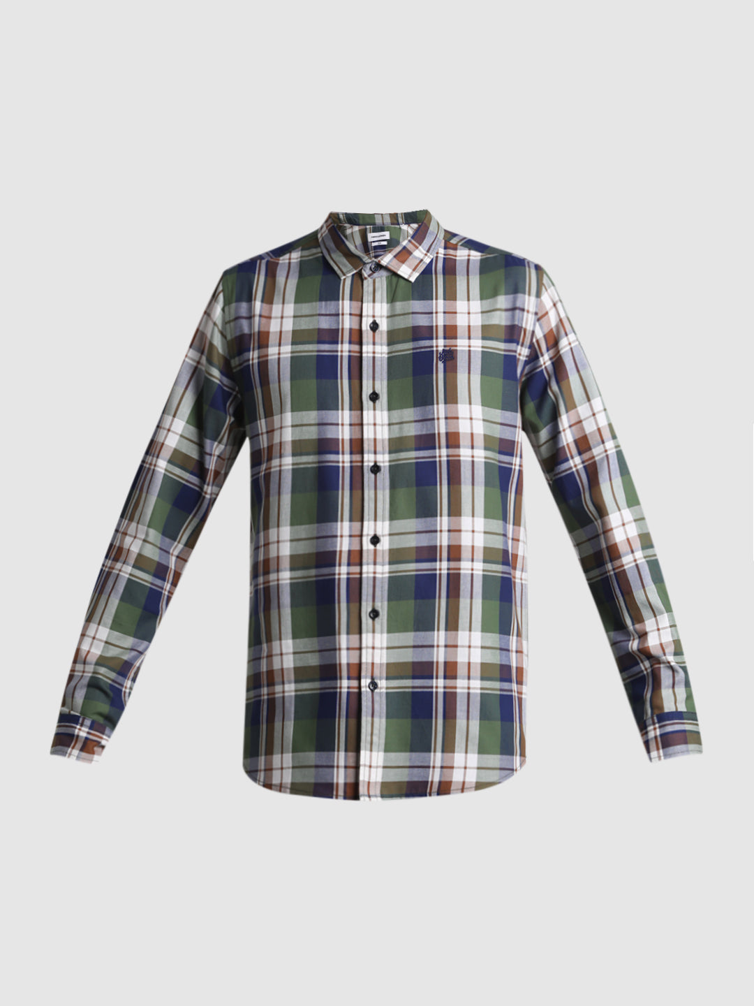 Olive Green Check Cotton Shirt