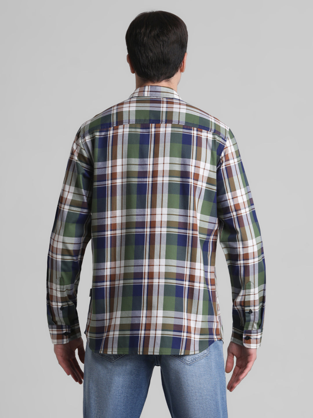 Olive Green Check Cotton Shirt