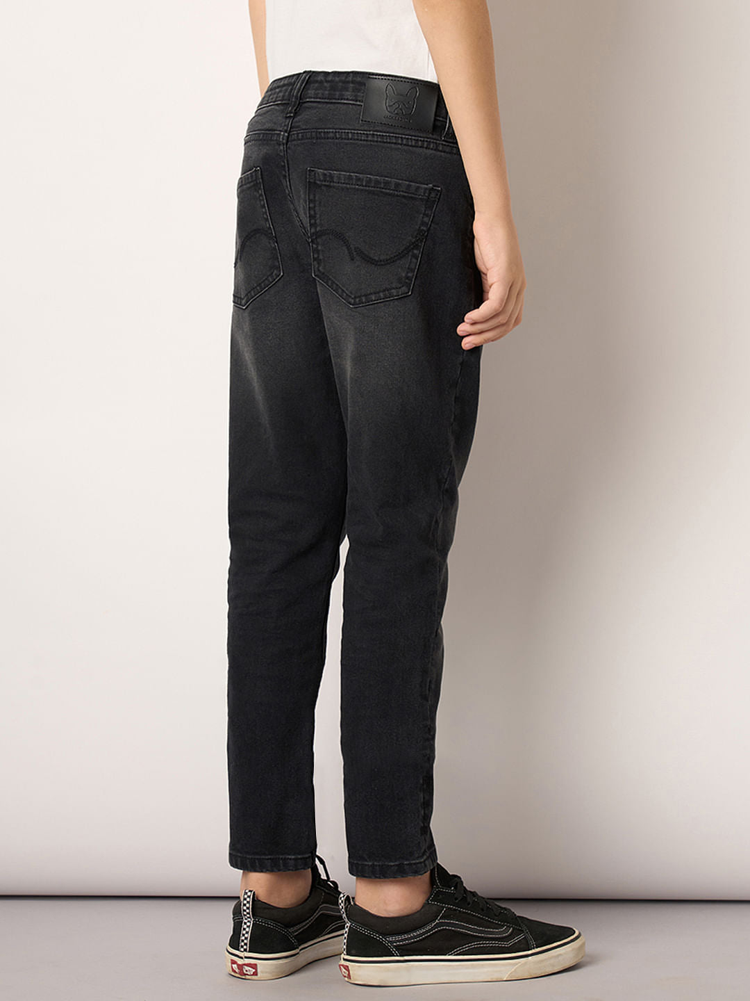 Boys Dark Grey Mid Rise Slim Fit Jeans