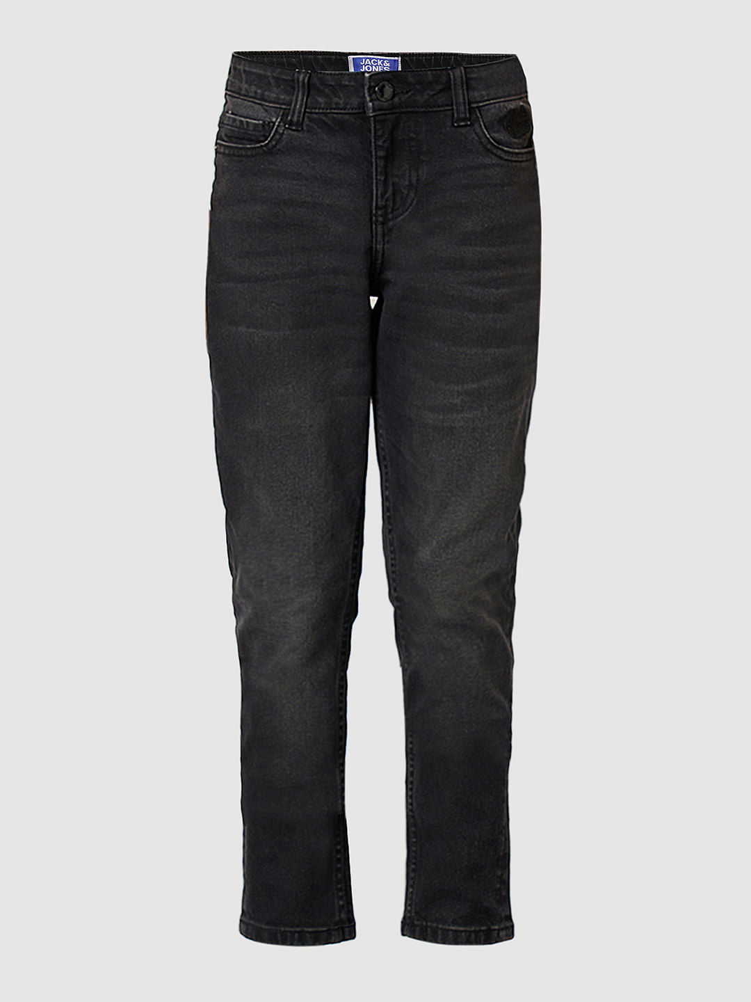 Boys Dark Grey Mid Rise Slim Fit Jeans
