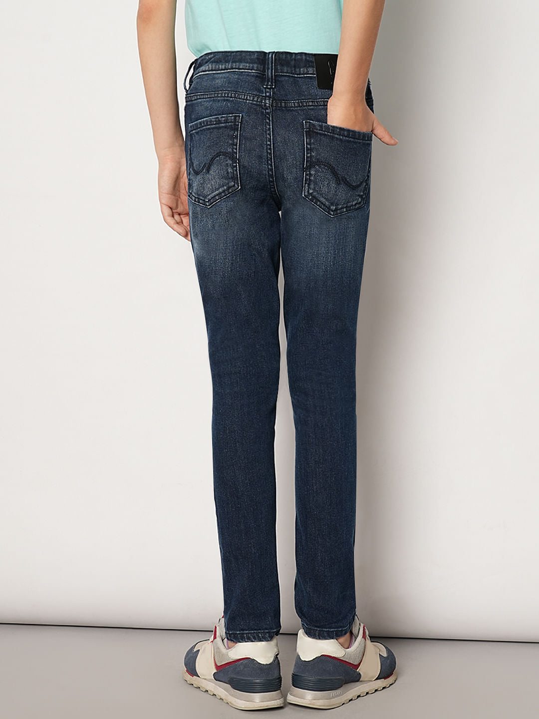 Boys Dark Blue Mid Rise Slim Fit Jeans