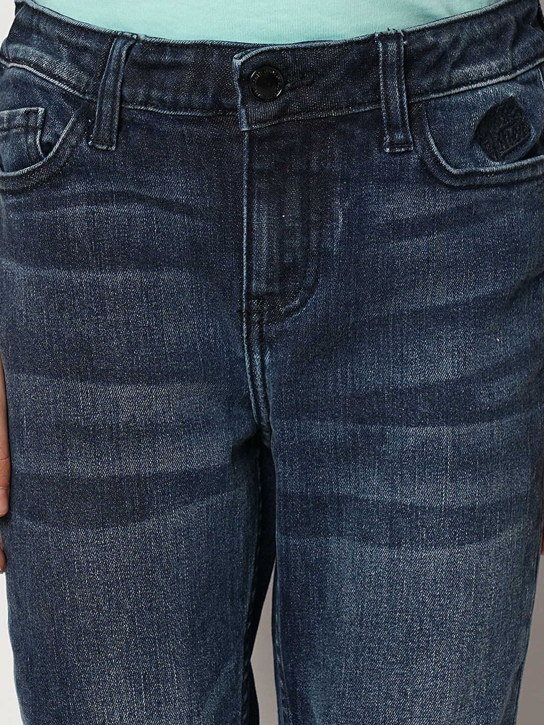 Boys Dark Blue Mid Rise Slim Fit Jeans