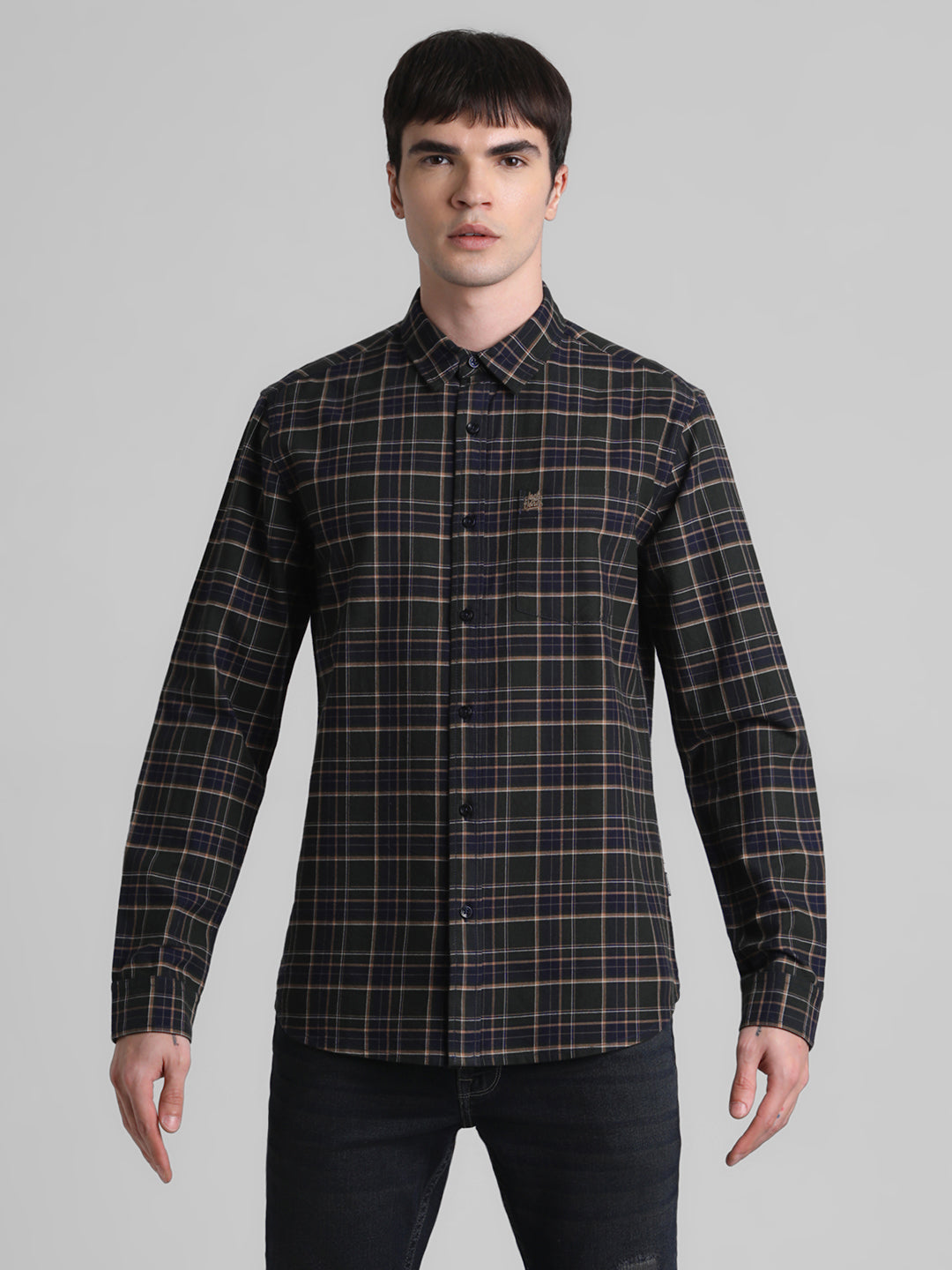 Dark Green Check Cotton Shirt