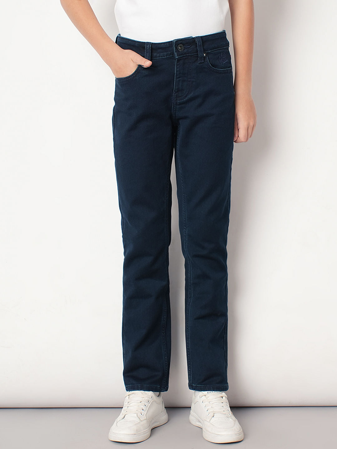Boys Dark Blue Mid Rise Slim Fit Jeans