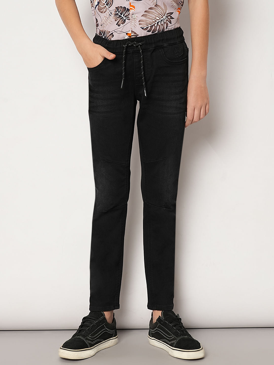 Boys Black Mid Rise Slim Fit Jeans