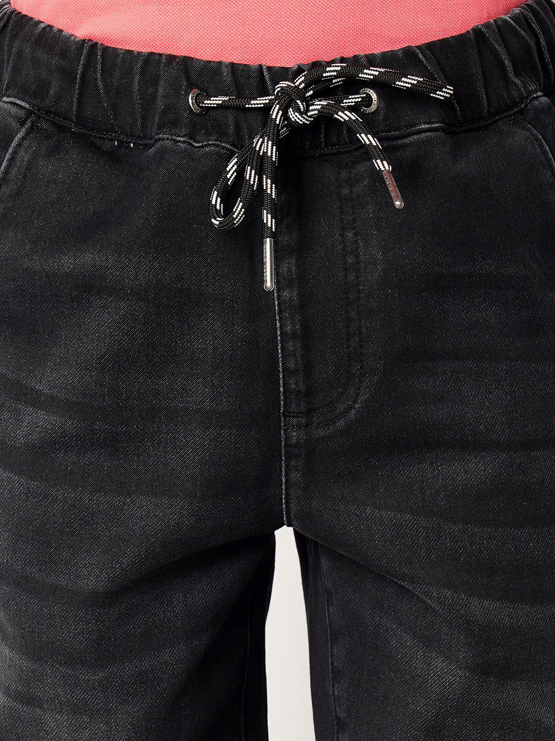 Dark Grey Mid Rise Denim Joggers