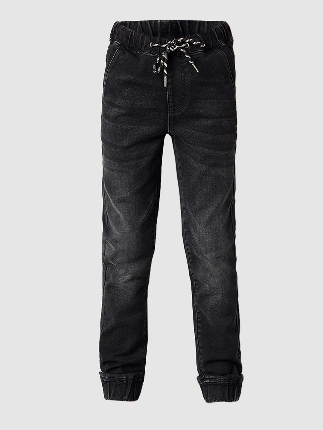 Dark Grey Mid Rise Denim Joggers