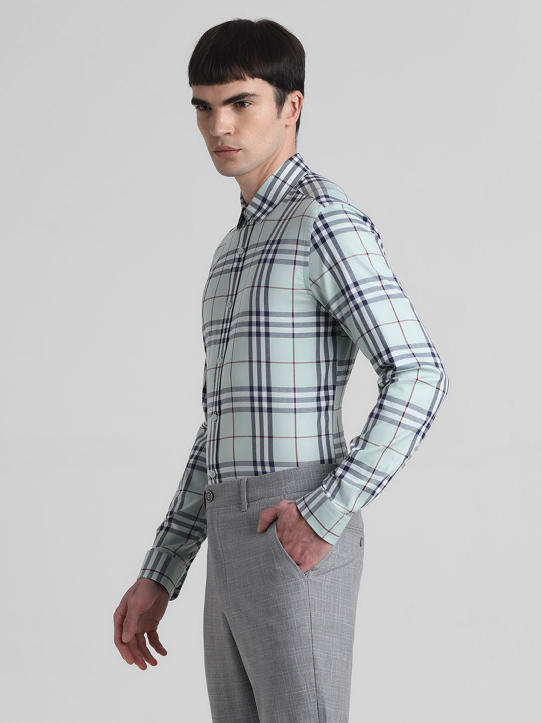 Light Green Check Cotton Shirt