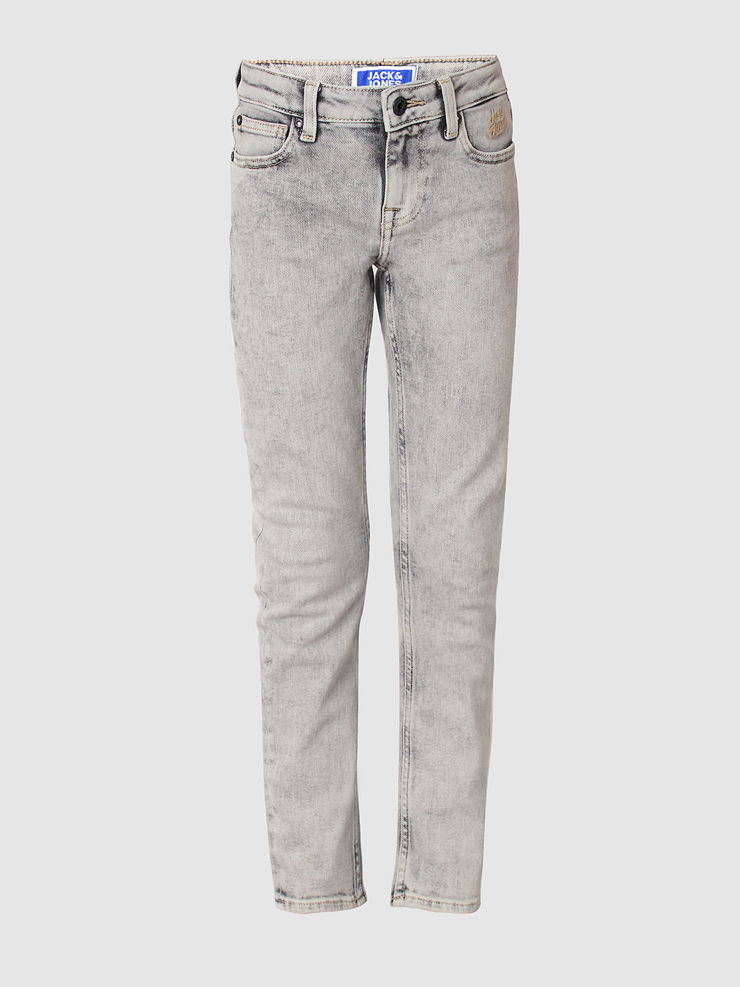 Boys Light Grey Mid Rise Straight Fit Jeans
