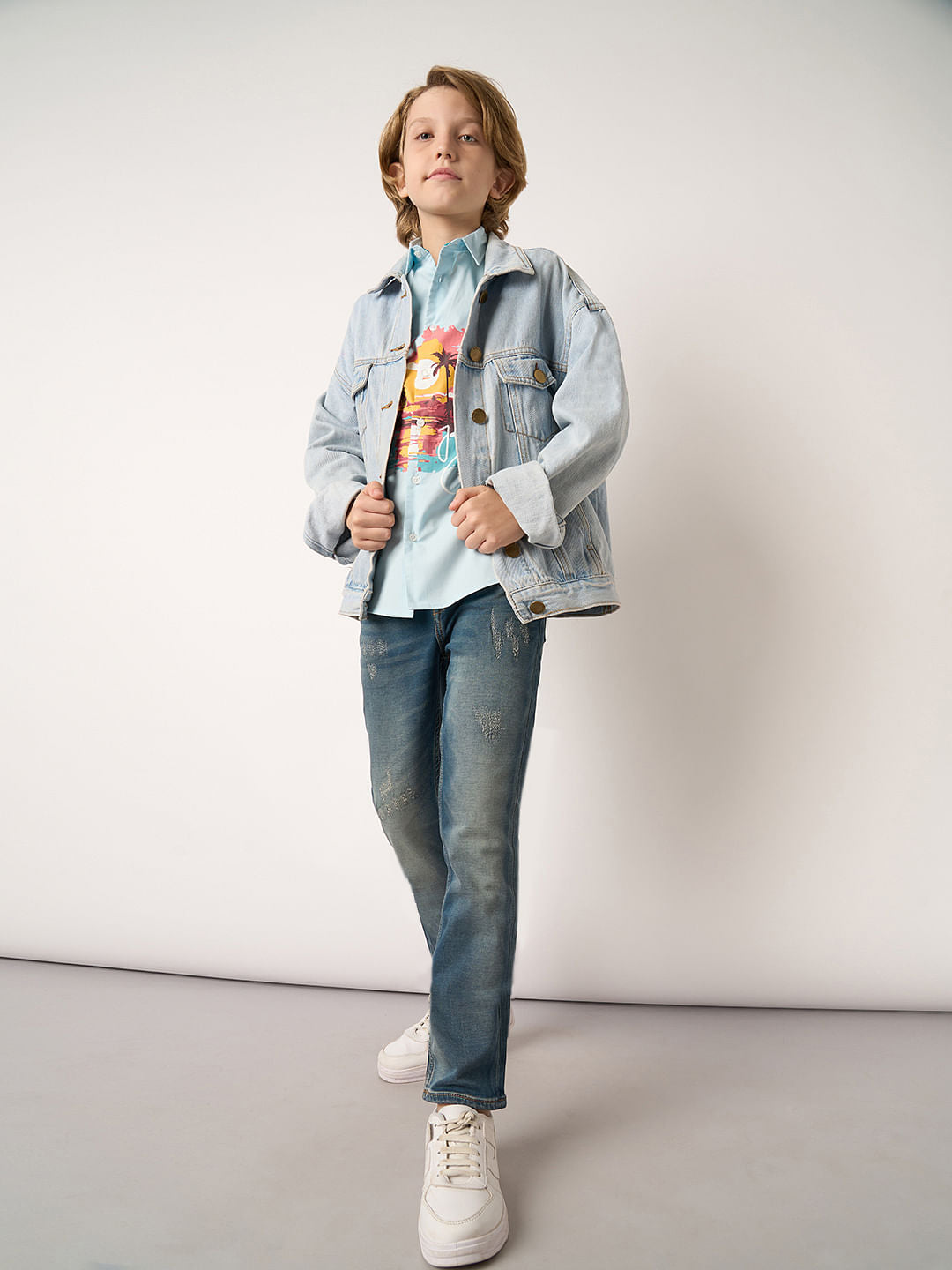 Boys Blue Mid Rise Straight Fit Jeans