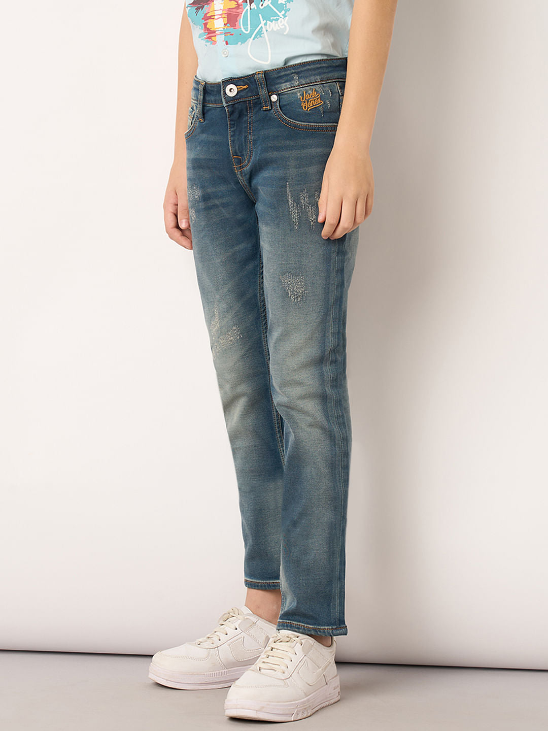 Boys Blue Mid Rise Straight Fit Jeans