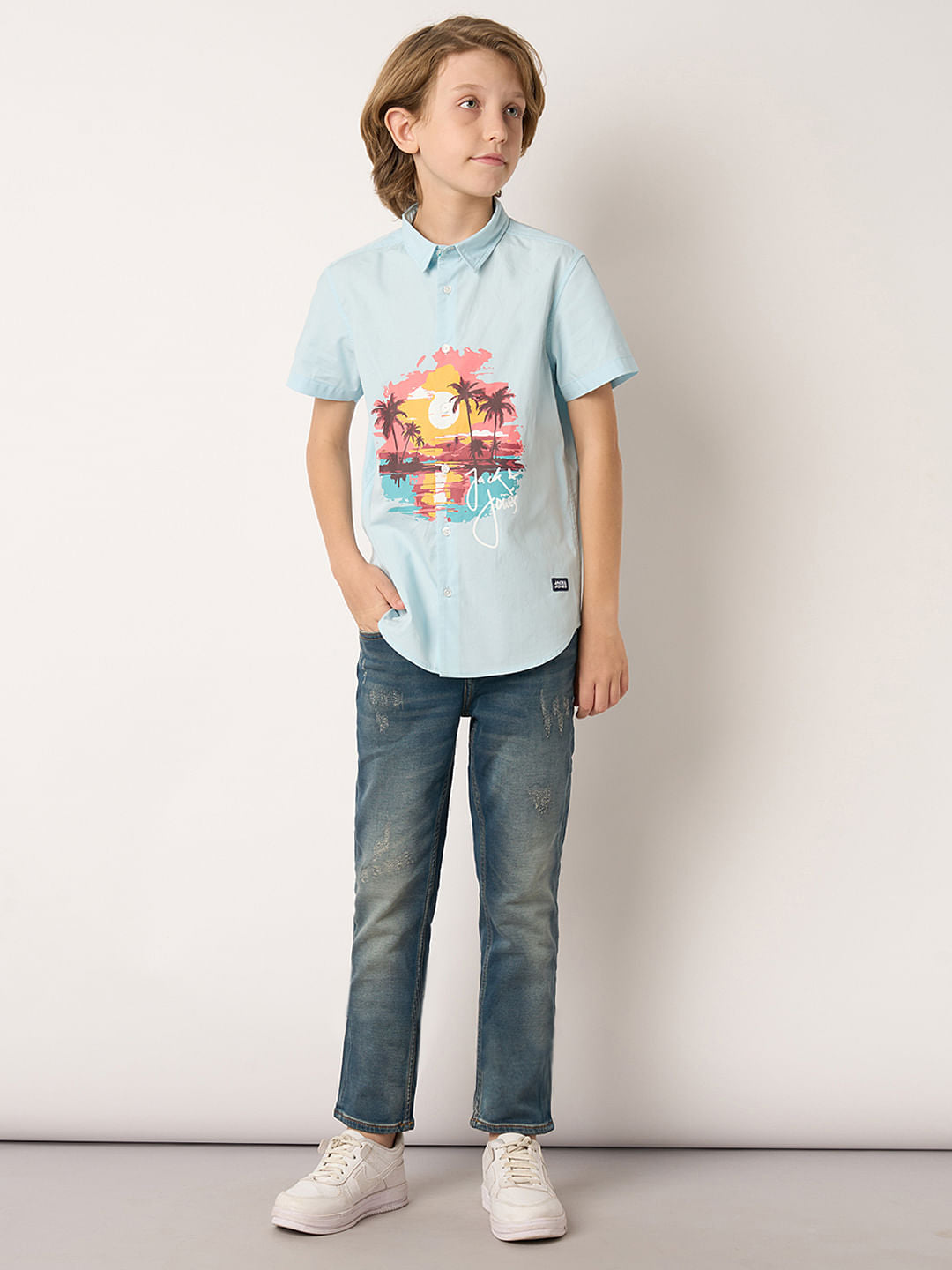 Boys Blue Mid Rise Straight Fit Jeans