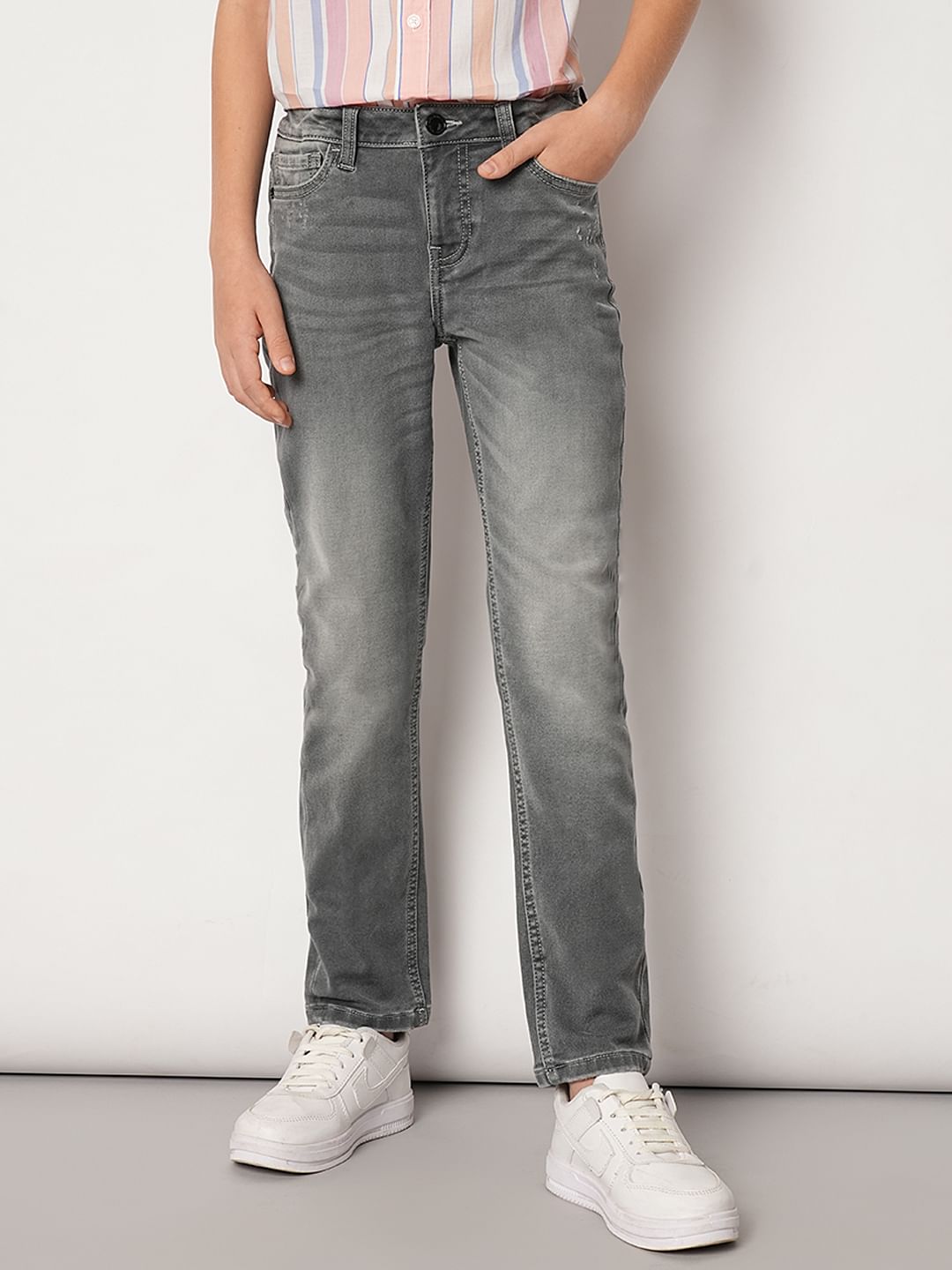 Boys Grey Mid Rise Regular Fit Jeans