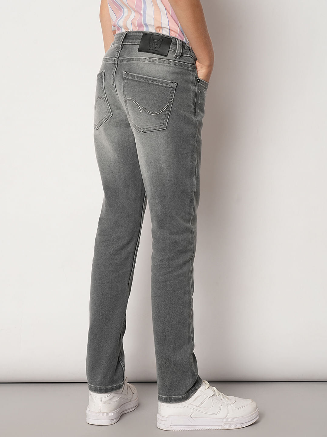 Boys Grey Mid Rise Regular Fit Jeans