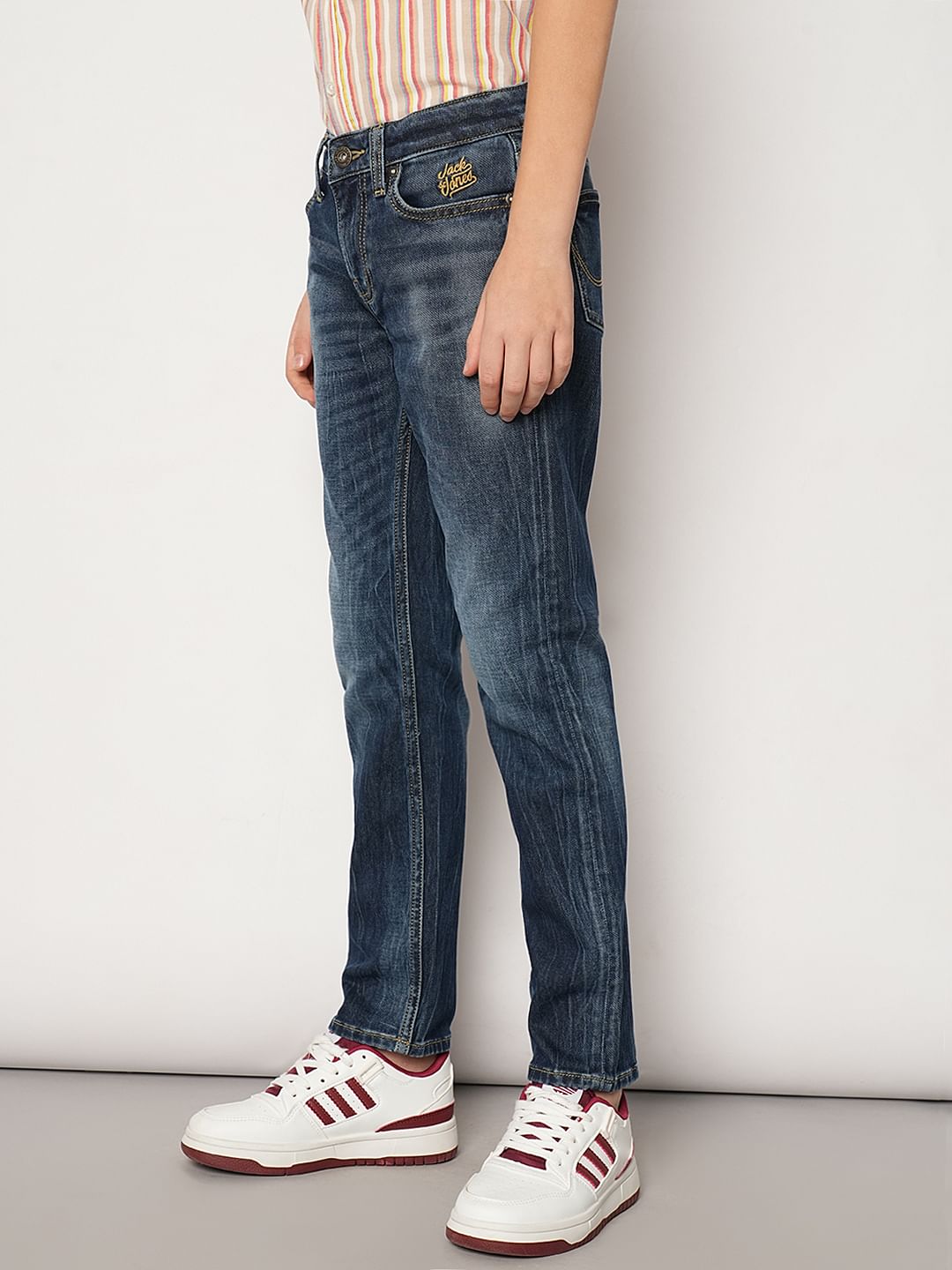 Boys Dark Blue Mid Rise Regular Fit Jeans