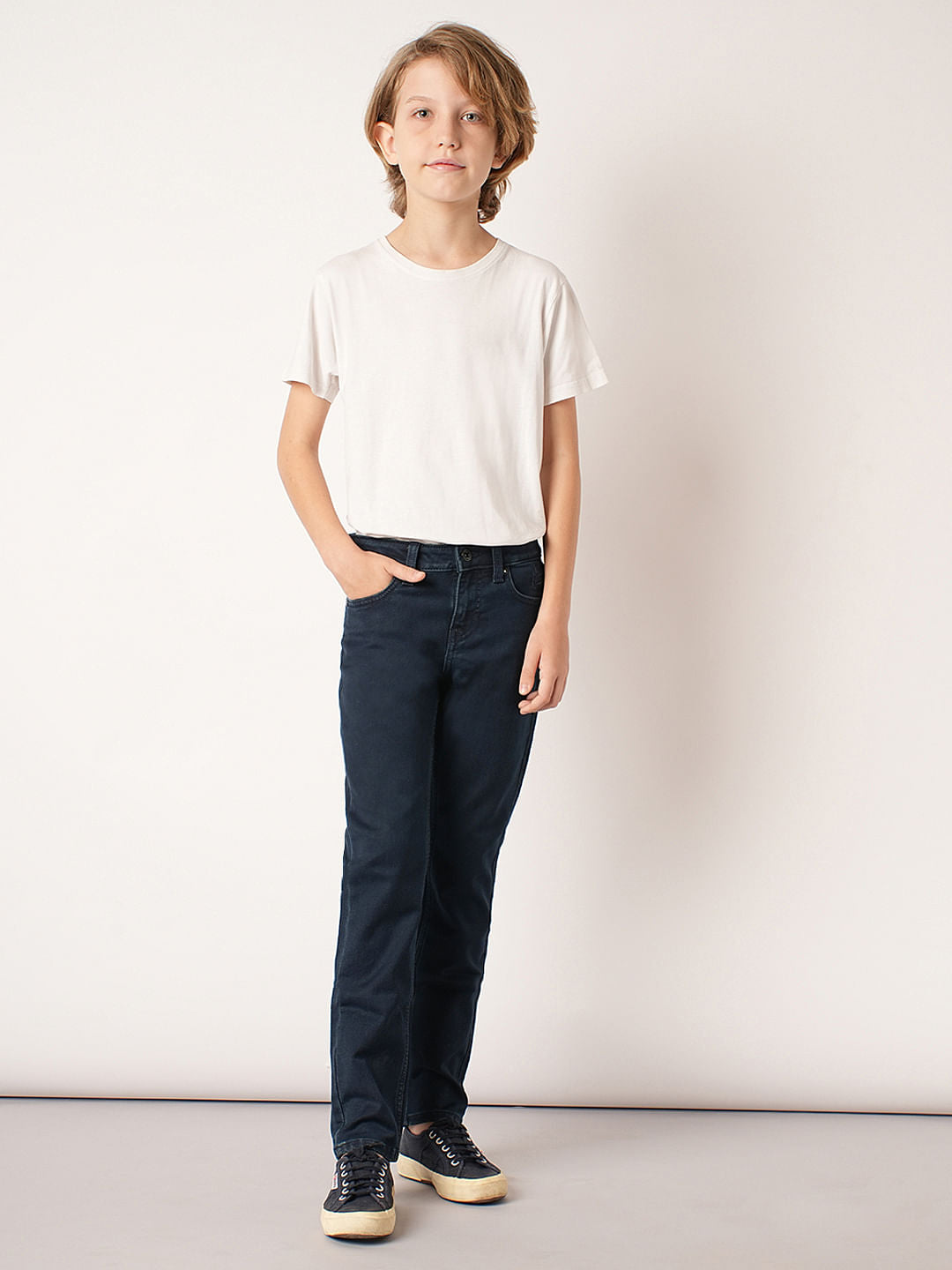 Boys Dark Blue Mid Rise Straight Fit Jeans