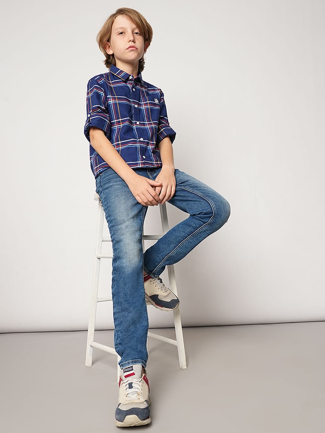Boys Blue Mid Rise Regular Fit Jeans