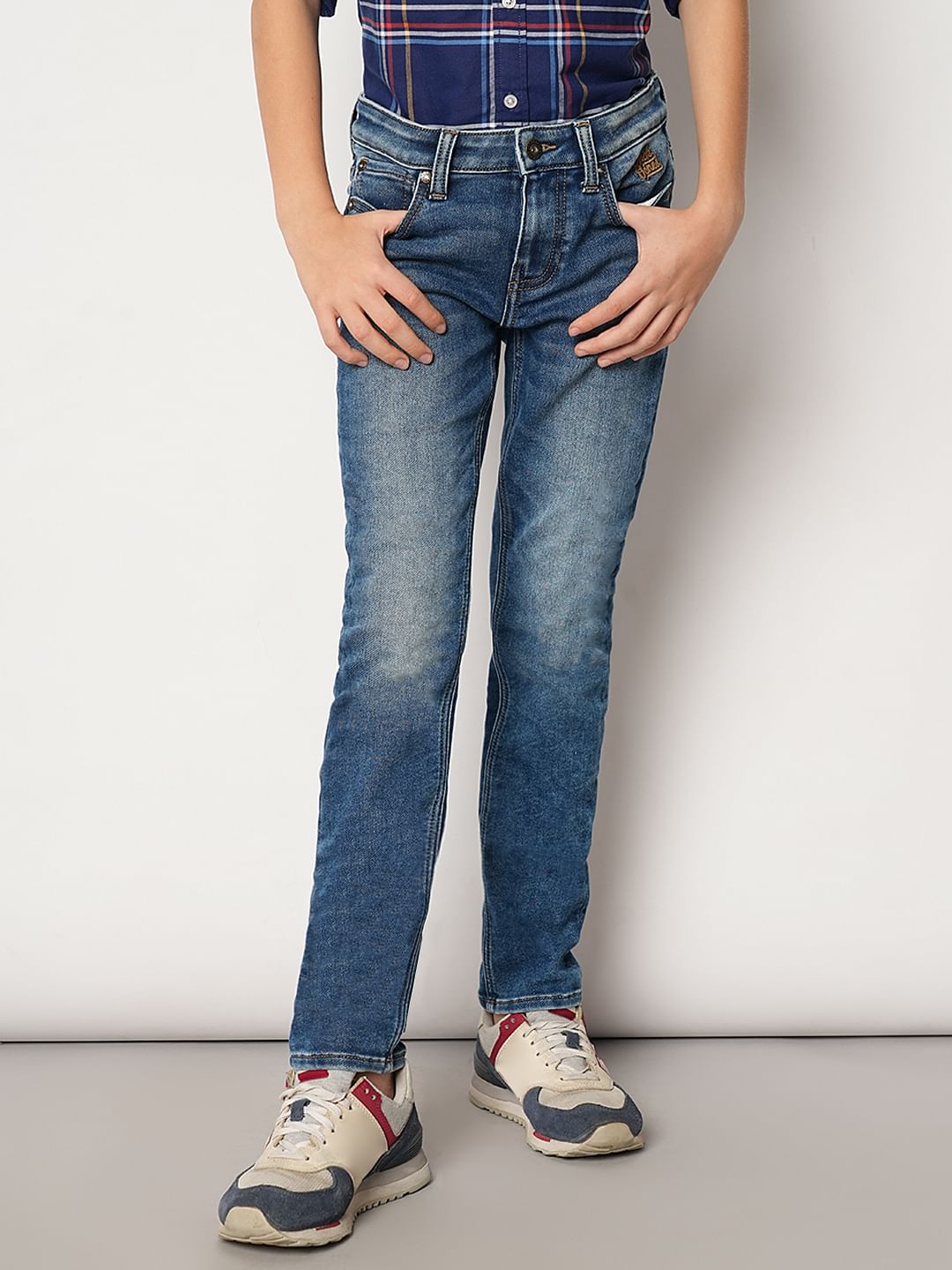 Boys Blue Mid Rise Regular Fit Jeans