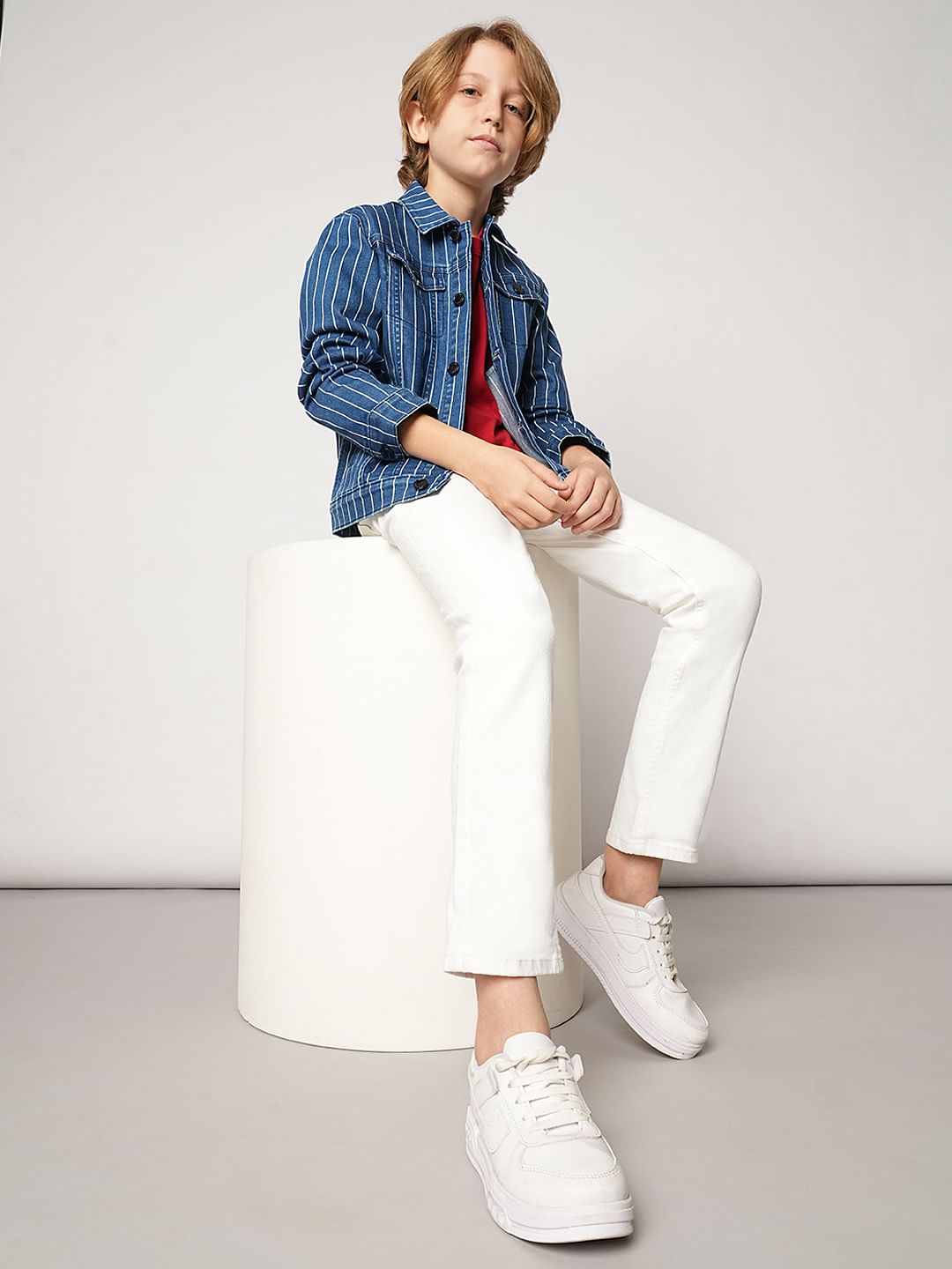 Boys White Mid Rise Regular Fit Jeans
