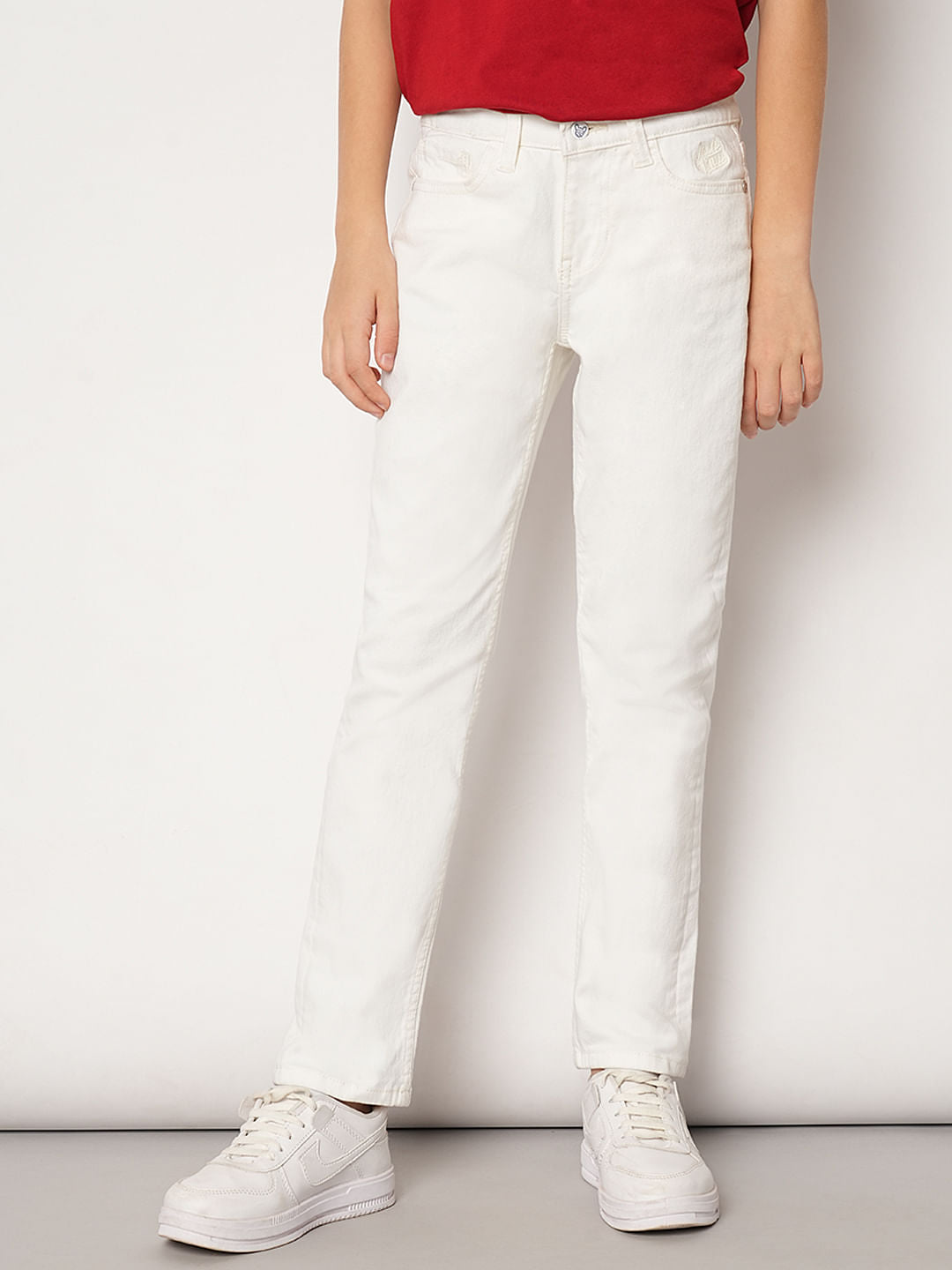 Boys White Mid Rise Regular Fit Jeans