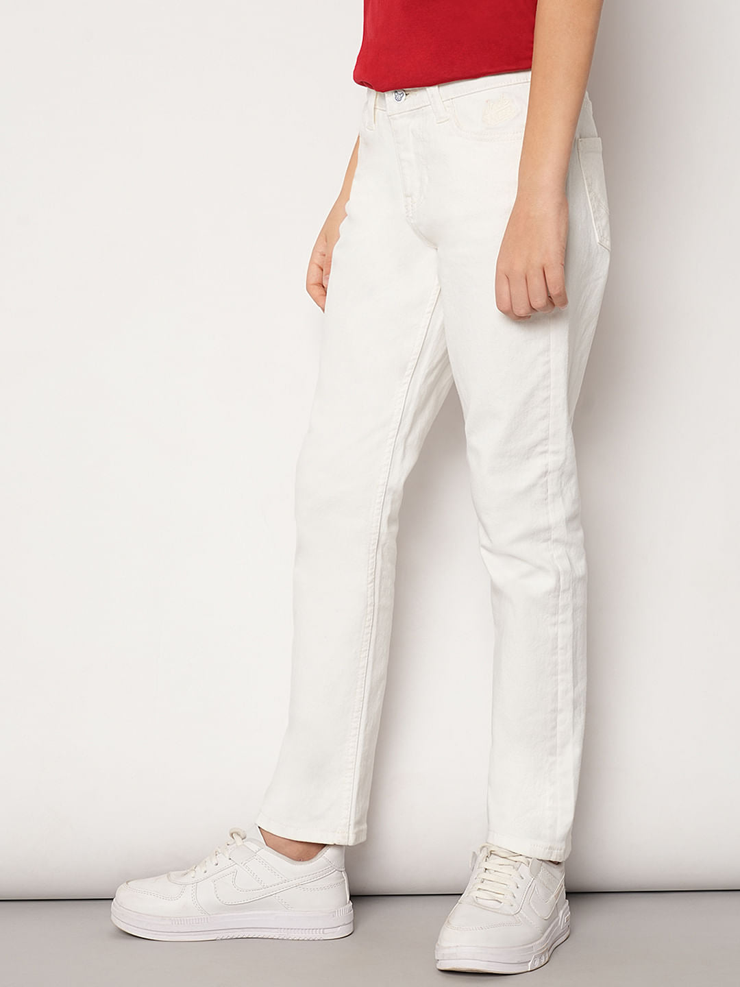 Boys White Mid Rise Regular Fit Jeans