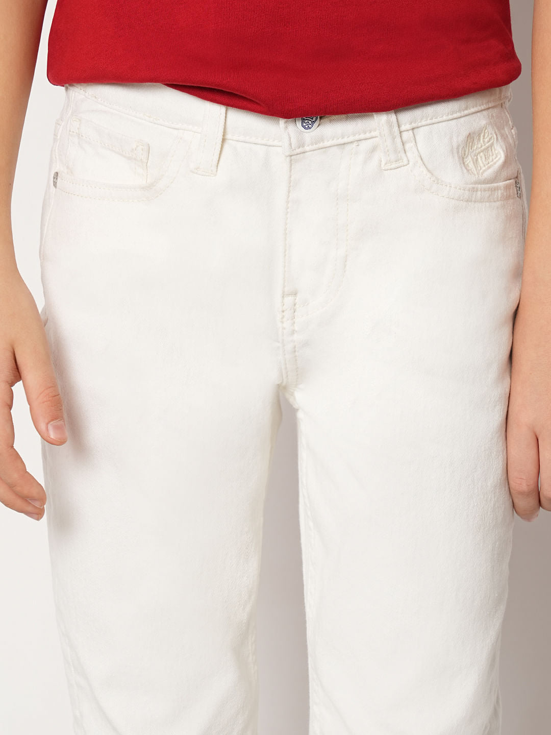 Boys White Mid Rise Regular Fit Jeans