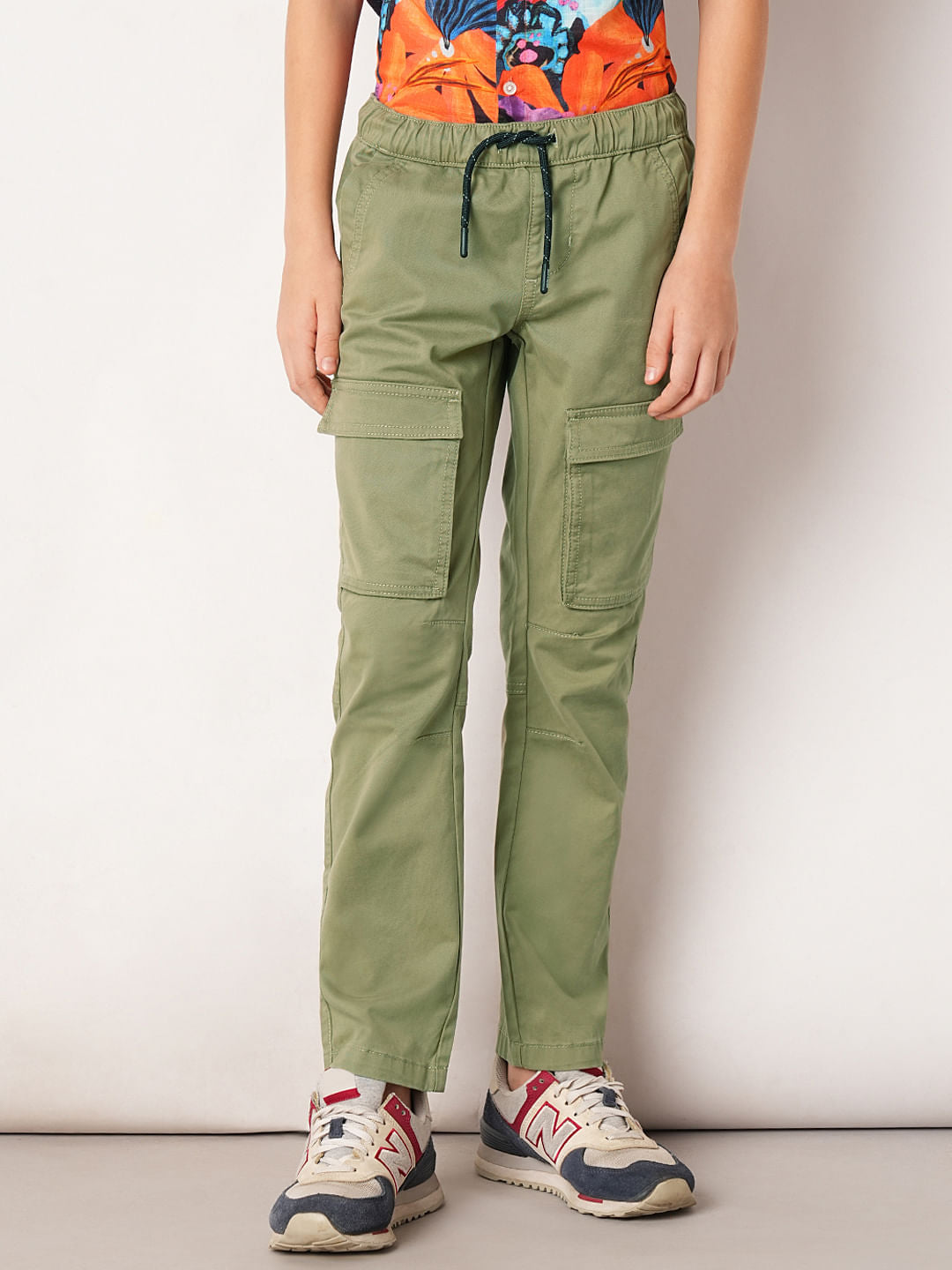 Green Mid Rise Cotton Pants