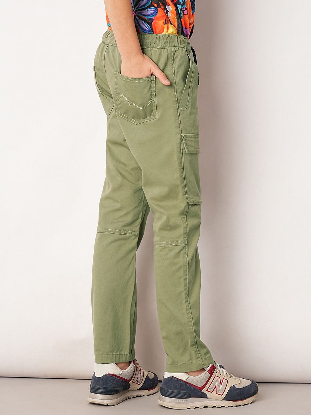 Green Mid Rise Cotton Pants