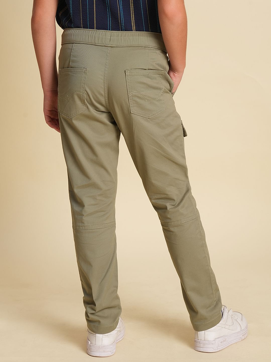 Boys Olive Cotton Cargo Pants