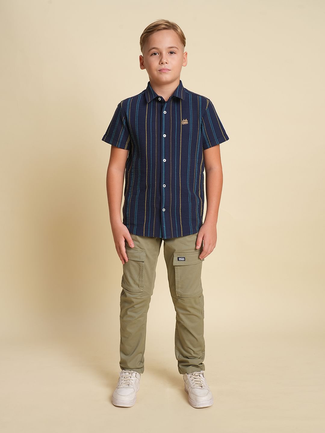 Boys Olive Cotton Cargo Pants