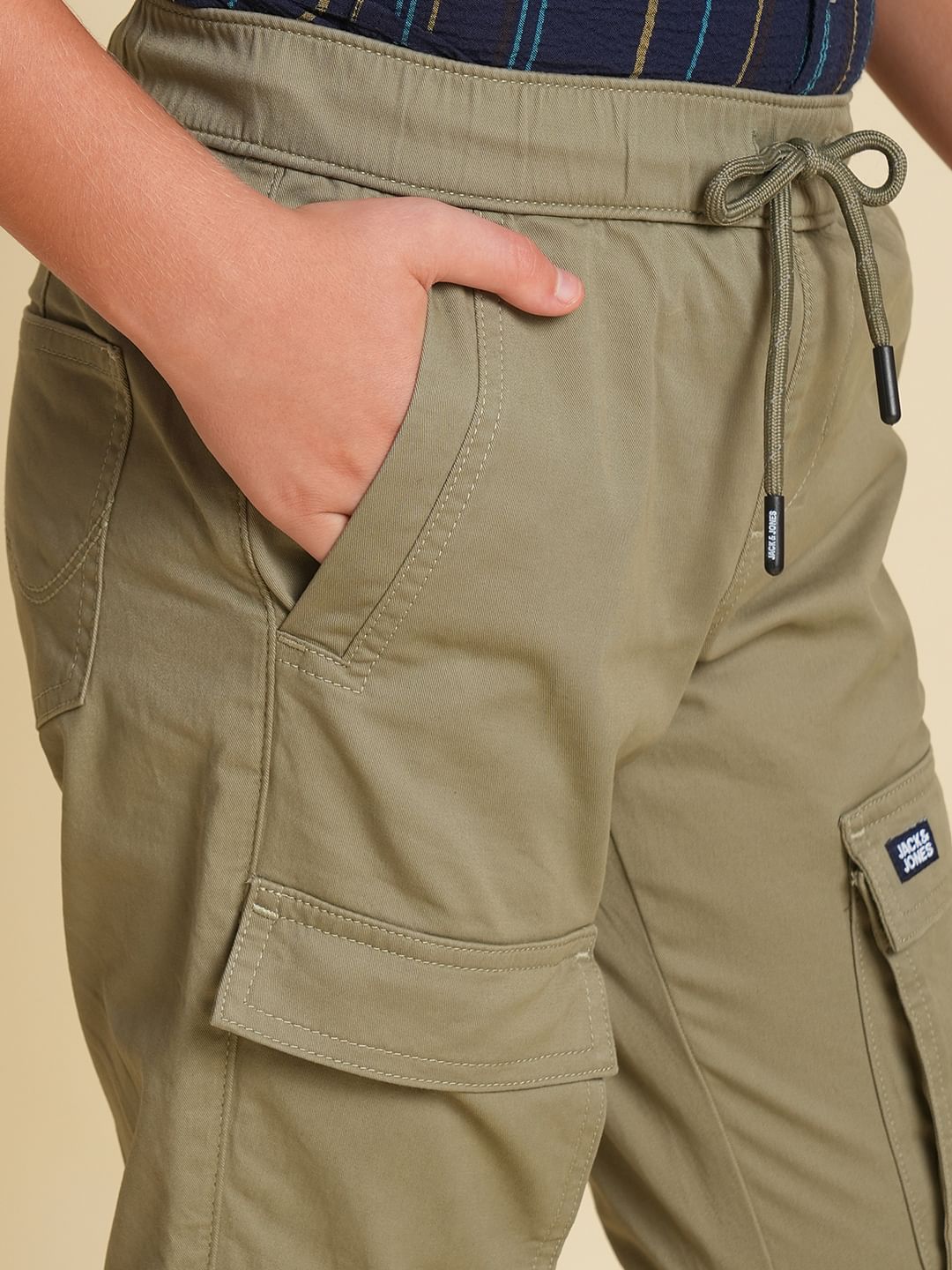Boys Olive Cotton Cargo Pants