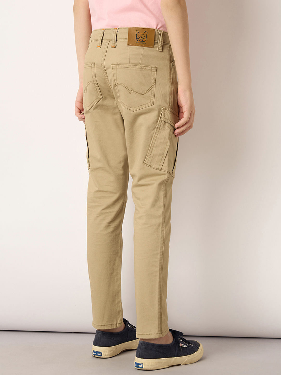 Boys Beige Mid Rise Casual Pants