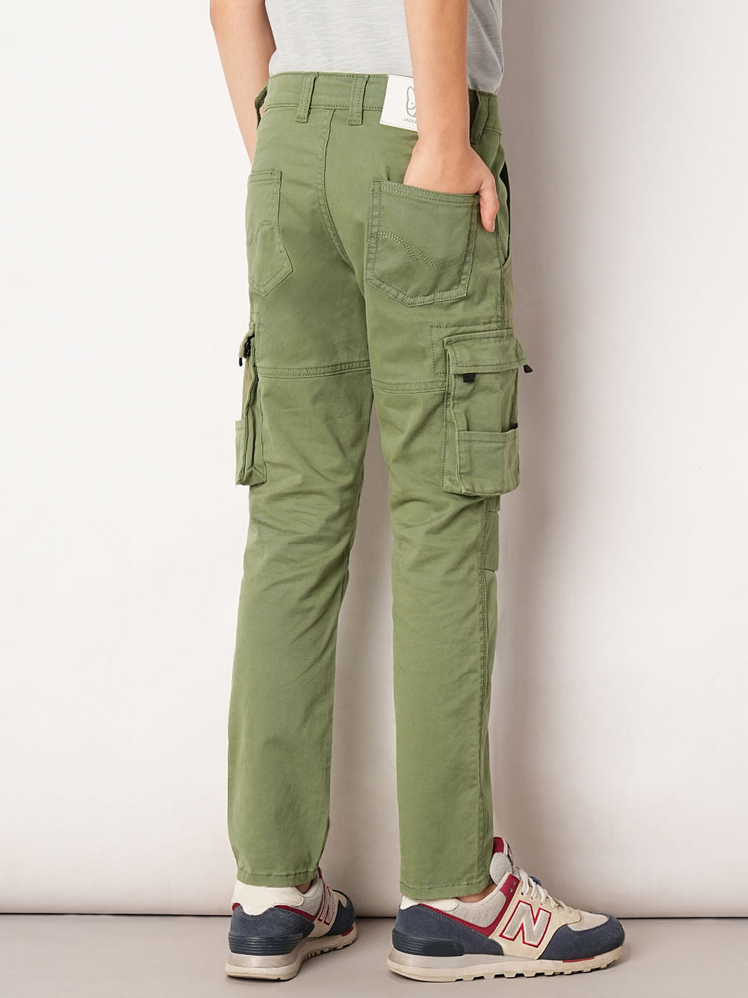 Dark Green Mid Rise Cotton Pants