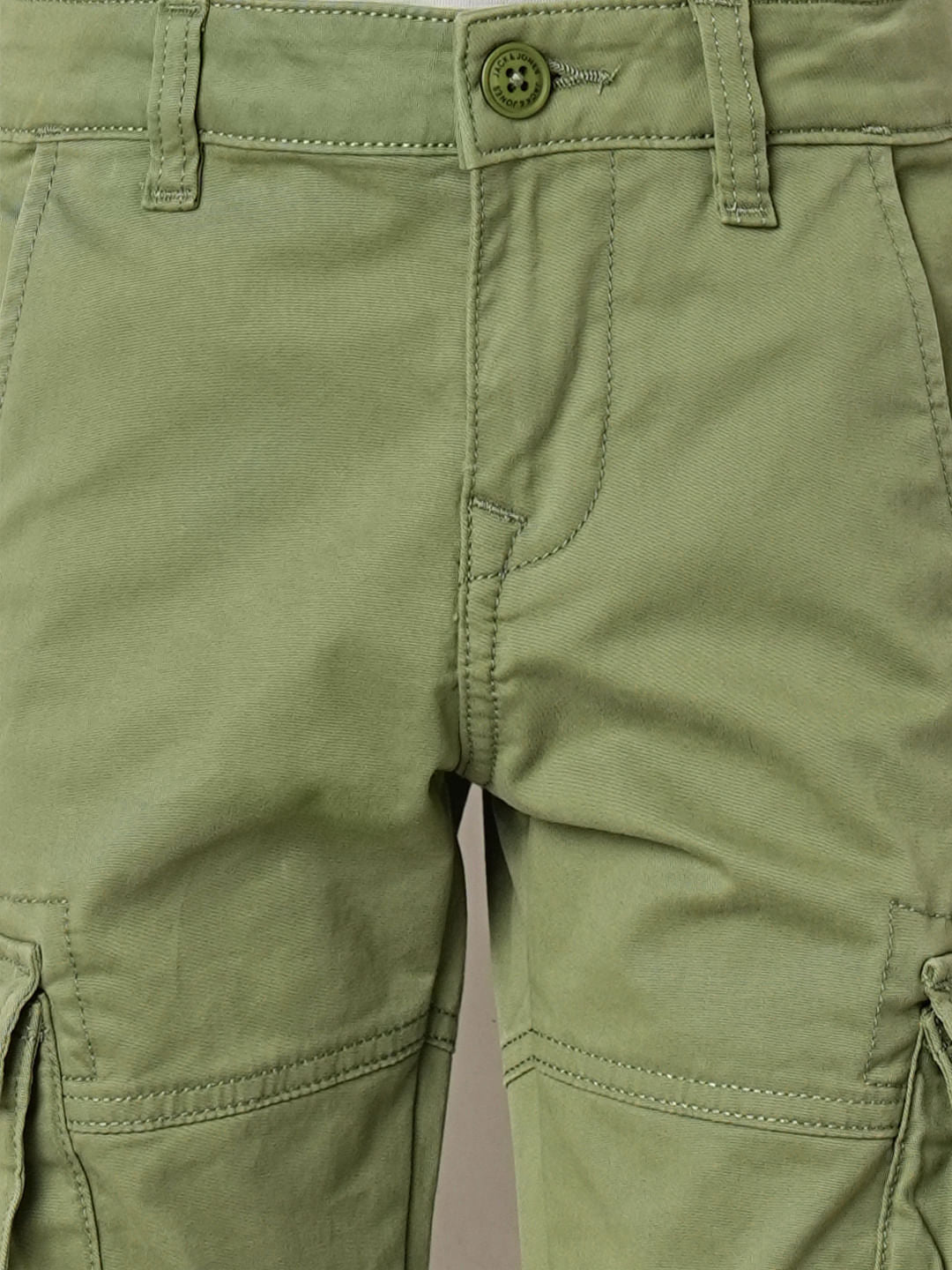 Dark Green Mid Rise Cotton Pants