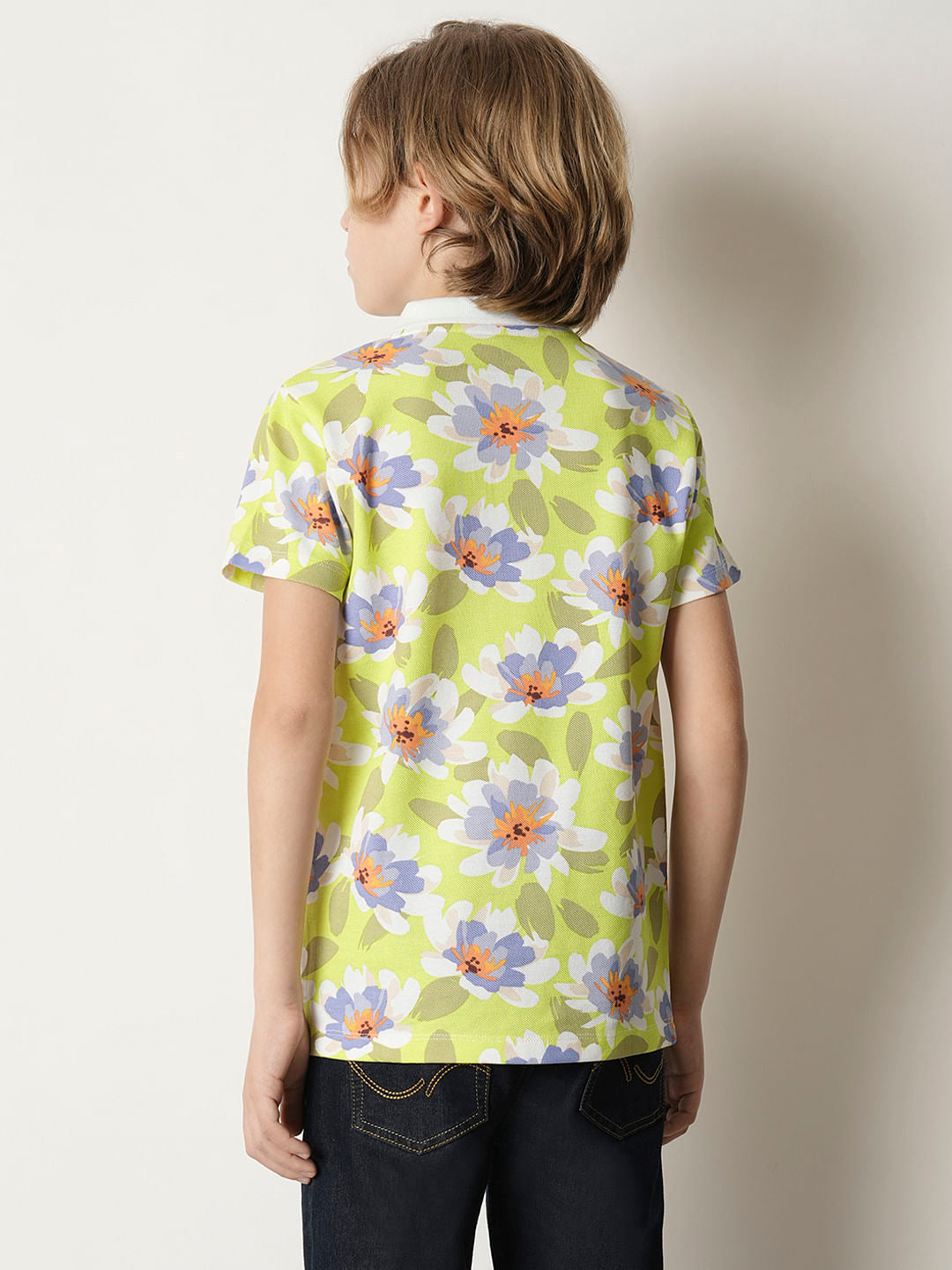 Boys Green Floral Polo T-shirt