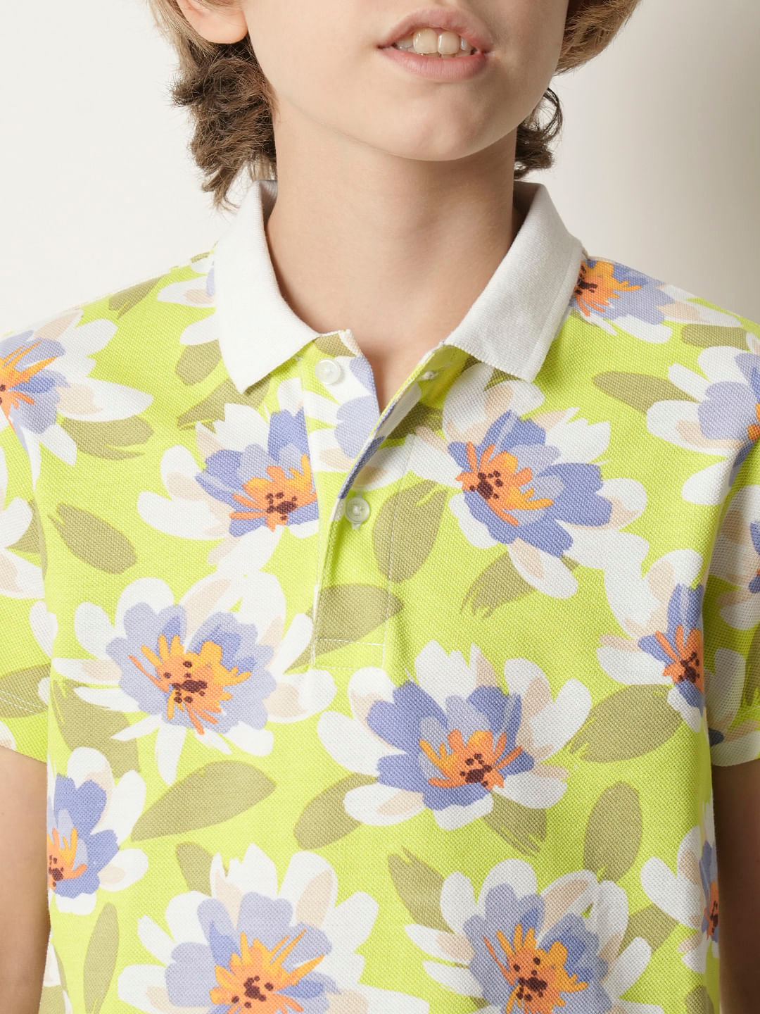 Boys Green Floral Polo T-shirt