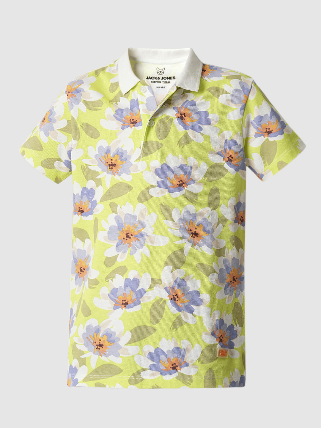 Boys Green Floral Polo T-shirt