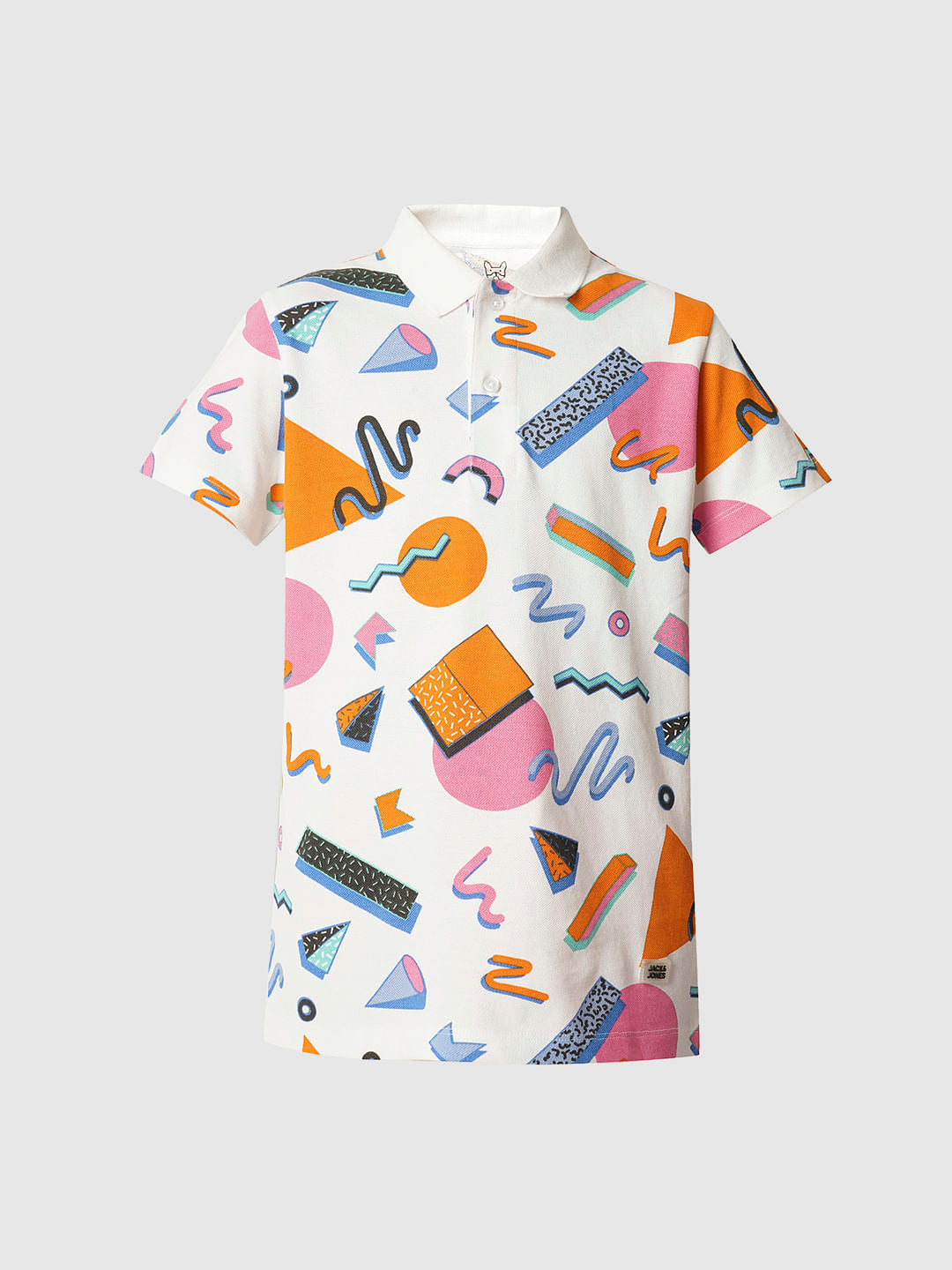 Boys White Printed Polo T-shirt