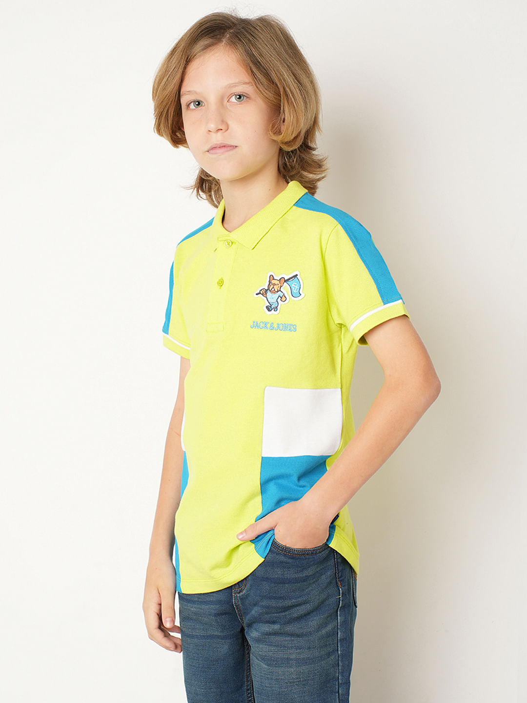 Boys Yellow Colourblocked Polo T-shirt