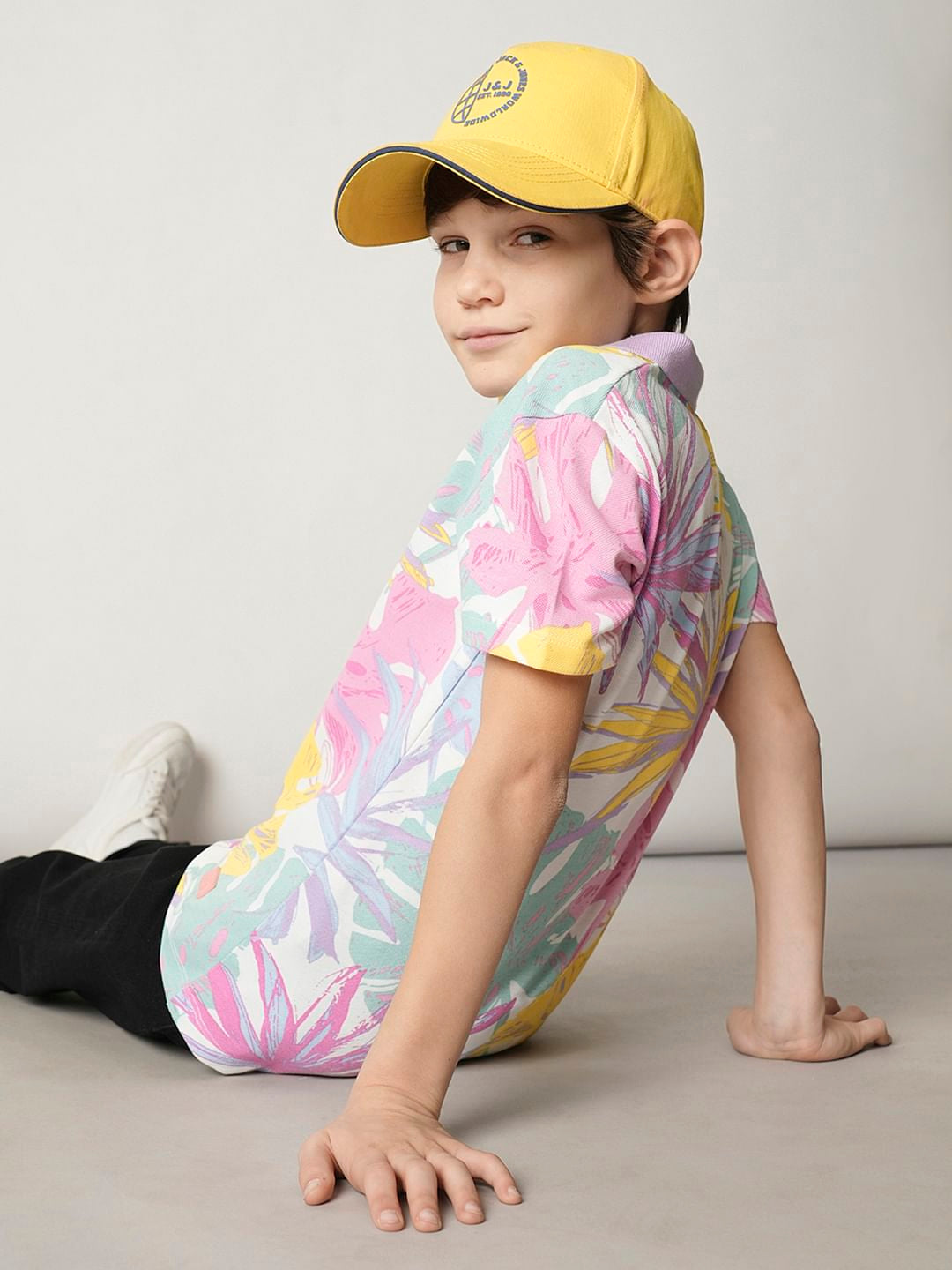 Boys Pastel Purple Printed Polo T-shirt