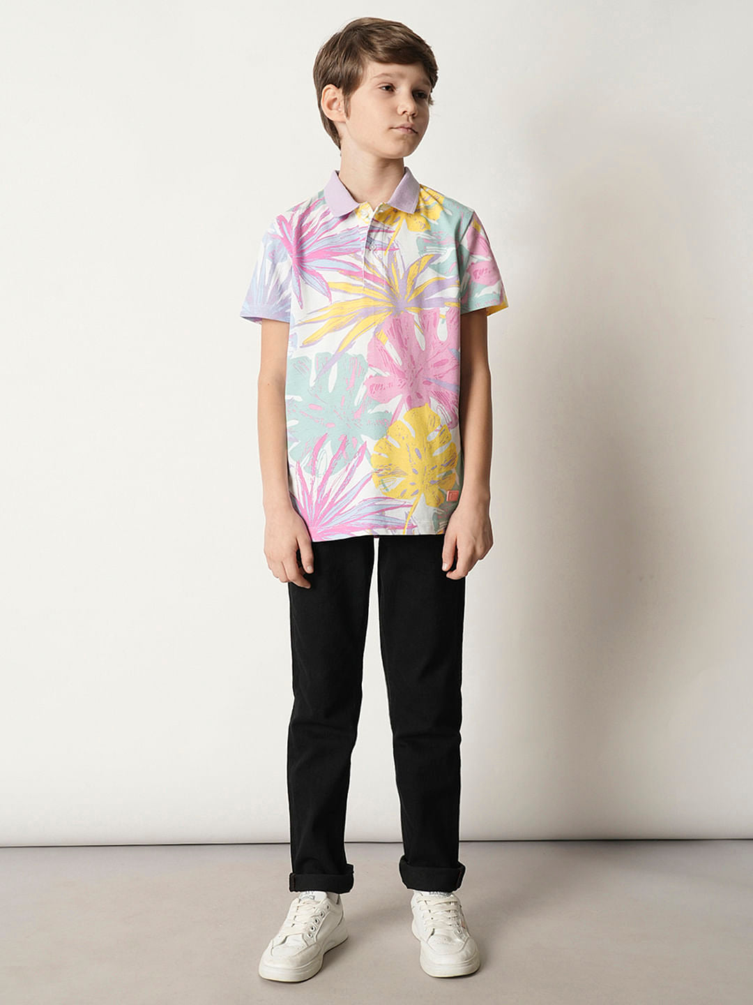 Boys Pastel Purple Printed Polo T-shirt