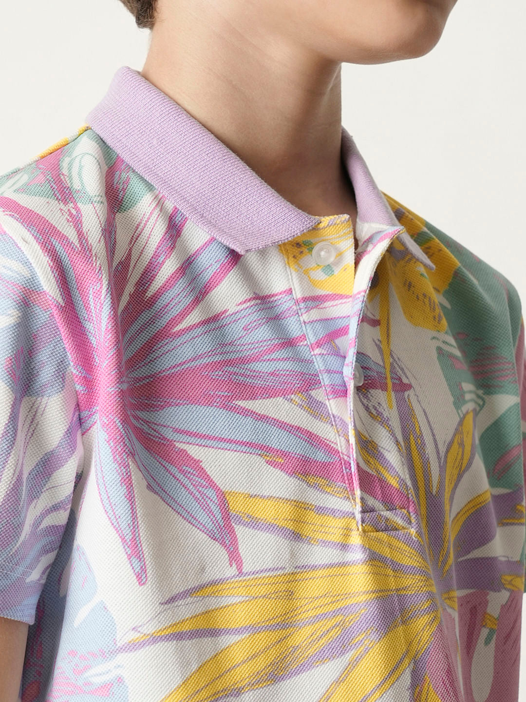 Boys Pastel Purple Printed Polo T-shirt
