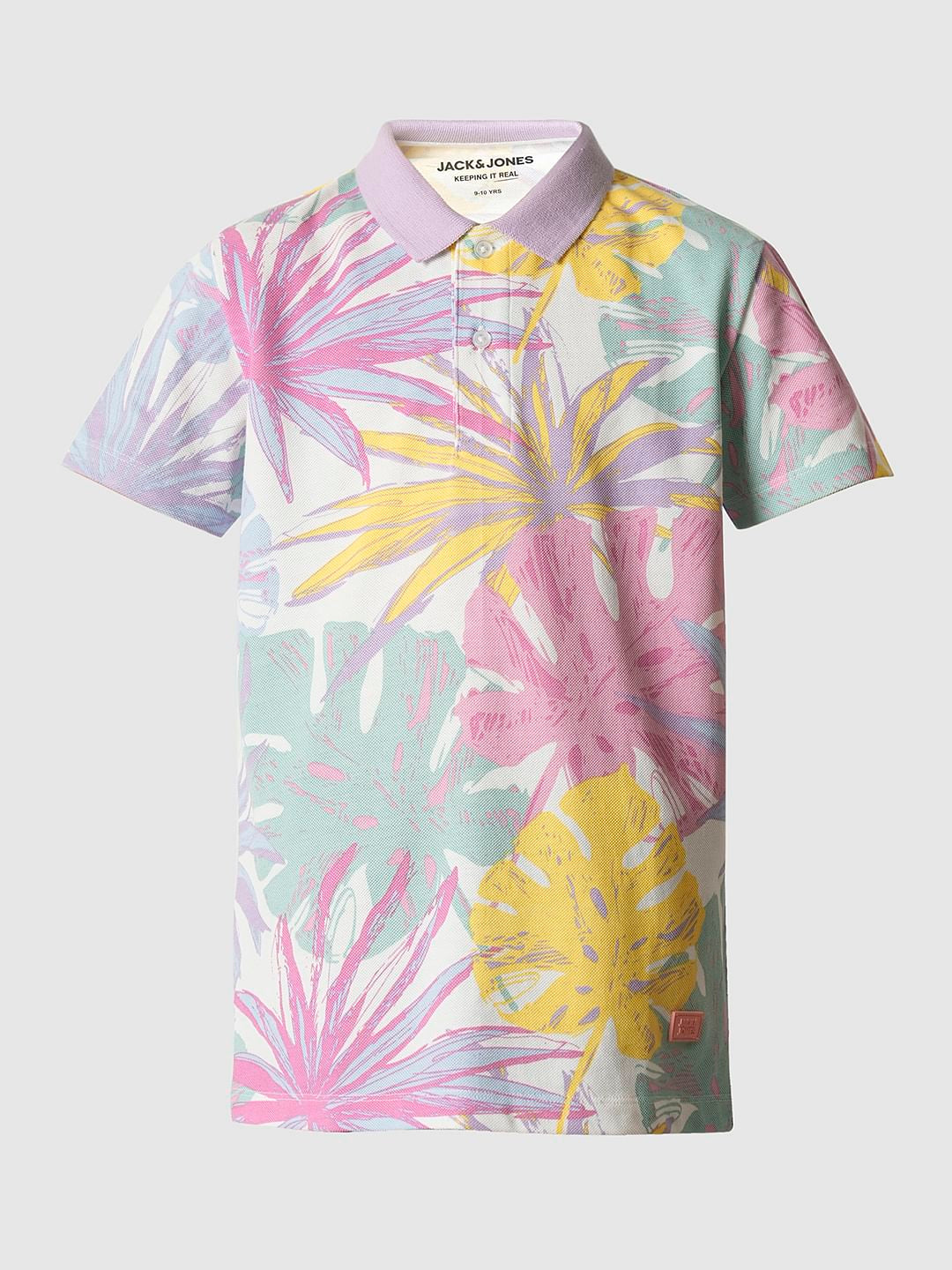 Boys Pastel Purple Printed Polo T-shirt