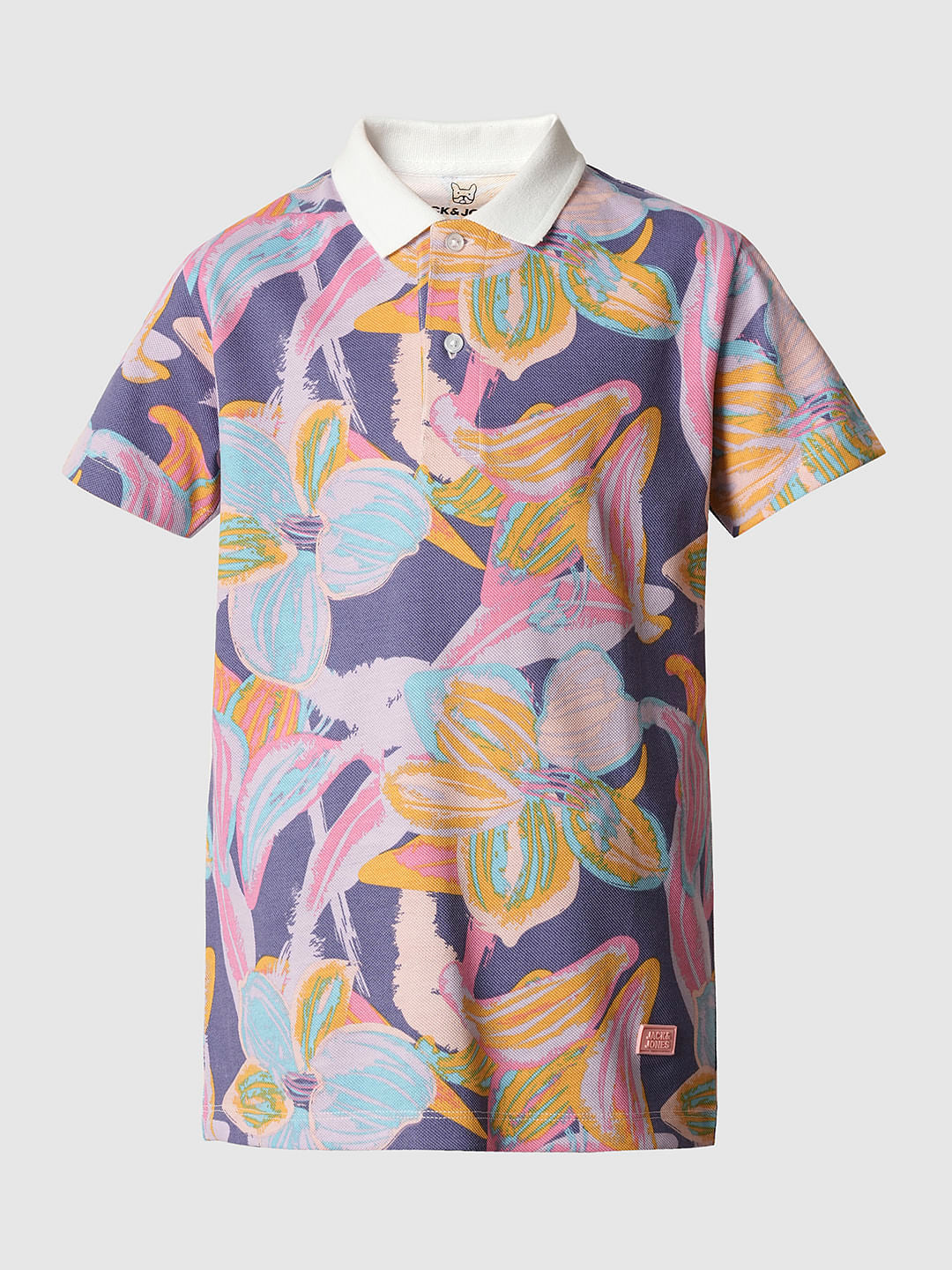 Boys Purple Printed Polo T-shirt