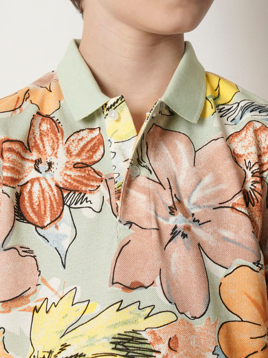 Boys Green Floral Polo T-shirt